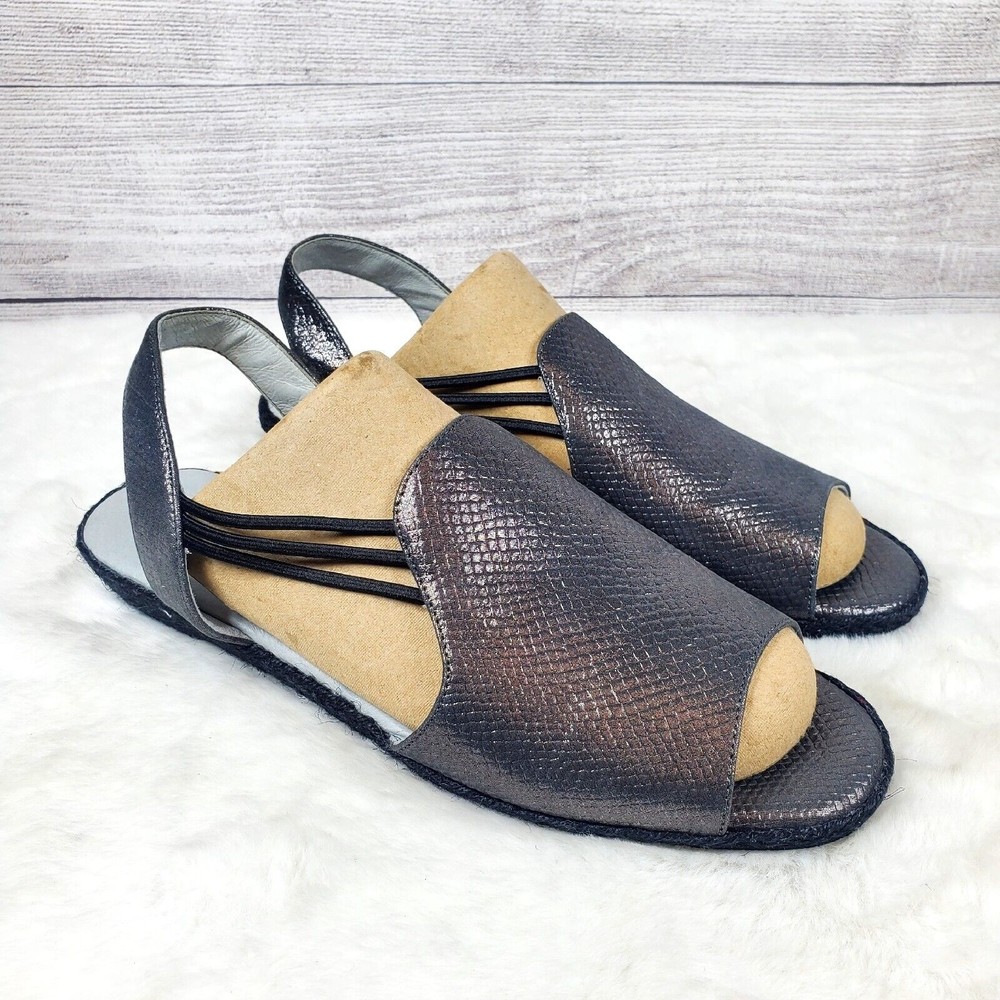 David Tate Womens June Leather Metallic Slingback Sandals Shoes